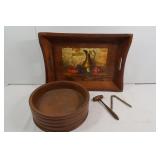 Wooden Serving Tray, Wooden Bowl & Nutcracker