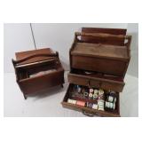 2 Wooden Sewing Boxes w/Contents-9x12x14, 8x10x10