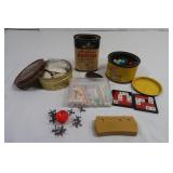 Vintage Tin w/Marbles, jack set, chalk