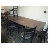 Wooden Table w/4 Leaves, 6 Chairs