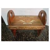 Small Wooden Stenciled Bench Seat-13x19x17"