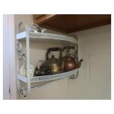 Metal Shelving Unit w/Decorative Tea Kettles&Tea