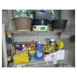 Contents of Shelves-cleaning supplies, pots, tubs