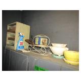 Small Vintage Wood Cabinet & Decorative Items