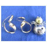 Sterling Lot-Bug Pin, GoldPlate Swirl Earrings 23g