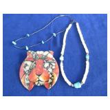 Coral Pin,Shell&Turquiose Necklace, Turquiose