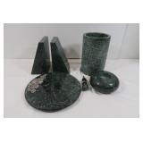 Misc Lot-Book Ends, Vase, Plate(marble-like)