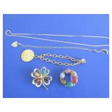 Gold Filled Jewelry-Scarab 4 Leaf Clover Pin,Charm