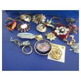 Costume Jewelry w/Jewelry Box-Pins