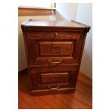 2 Drawer Oak Wood File Cabinet w/Key-19x18x28"H