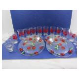 6 Cherry Dessert Plates, 10 Juice Glasses & more