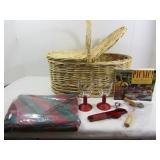 Wicker Picnic Basket  w/Plasticware, Flatware