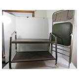Wooden Shelf Cart & Metal Folding Chair