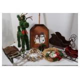 Christmas Decor Lot-Sleighs, Decor Shovel&more