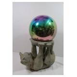 Cement Cat w/Gazing Ball Lawn Decor-12"H