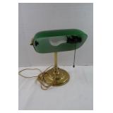 Brass Duck Lamp w/Green Glass Shade-12"H