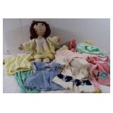 Cradle Craft Doll w/Lg Lot of Doll Clothes