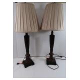 2 Wooden Table Lamps w/Shades