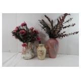 Floral Motif Ceramic Pitcher w/Flowers&2 Vases