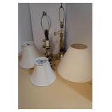 3 Brass Table Lamps(1 w/Swivel Arm&Shades