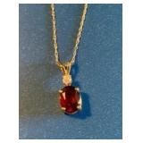 14K Garnet Pendant  1.5g w/Chain