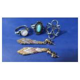 Sterling Lot-3 Rings(1 Turquoise,1MOP),Earrings Sterling Lot-3 Rings(1 Turquoise,1MOP),Earrings