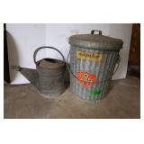 Galv, Watering Can,10Gal Trash Can w/Lid,Metal Pot