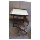 Wood Drafting Table, Metal Swival Chair Wood Drafting Table, Metal Swival Chair
