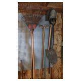 3 Shovels, 2 Rakes, Edger, Push Broom 3 Shovels, 2 Rakes, Edger, Push Broom