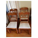 4 Wooden Chairs w/Padded Seat(1 broken, pc avail) 4 Wooden Chairs w/Padded Seat(1 broken, pc avail)