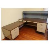 L-shaped Metal Office Desk w/5 Drawers&Shelf Unit