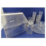 Assorted Glasses & Lucite Breadbox