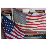 2 American Flags on Flag Poles(51x31", 46x30")