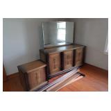 Wood Dresser w/Beveled Mirror&Nightstand Wood Dresser w/Beveled Mirror&Nightstand