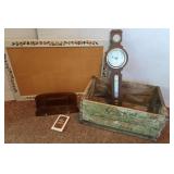 Vintage Wood Crate,Springfield Barometer,Corkboard Vintage Wood Crate,Springfield Barometer,Corkboard
