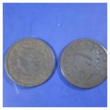 1836, 1845 Large Cent Pieces