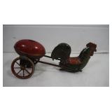 Antique Metal Rooster Pulling Egg Cart(wind-up not