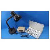 Table Lamp,Elec Pencil Sharpener, Box w/Contents