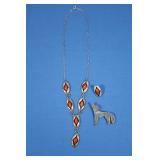 Sterling Silver Coral Necklace-18",1 Coral Earring