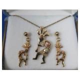 10K Black Hills Dancing Indian&Earring Set