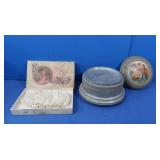 Antique Sachet Talcum Puff, Vintage Music Box