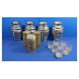 4 Silver Glitter Vases, Holiday Candles&Votives