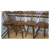 Set of 4 Oak Swivel Bar Stools (1 missing brace)