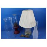 Oil Lamp 15"Tall, 2 Glas Chimneys & Table Lamp