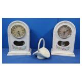 2 Quartz Ceramic Clocks&Small Basket