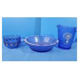 Shirley Temple Blue Glass Pitcher&Bowl, Blue Cup