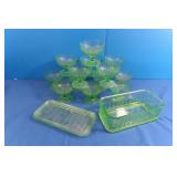 13 Green Sherbert Glasses&Refrigerator Jar