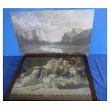 Framed Kitty Print, Lake/Mountain Print