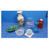 Various Glass Vases, Crystal Dish, Hurricane &