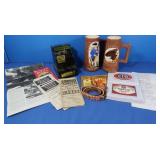 2 Mugs, Coin Bank,Beaded Belt,Vintage Paper Items